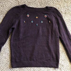Loft purple embellished sweater medium